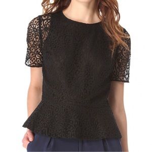 Club Monaco Black Lace Peplum Short Sleeved Top